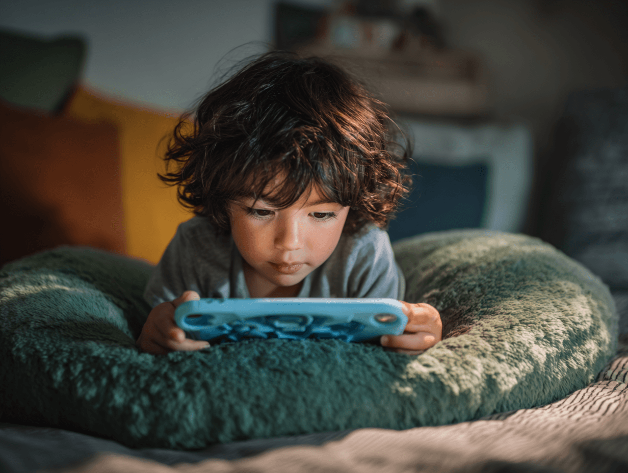 Parent and child using a screen together